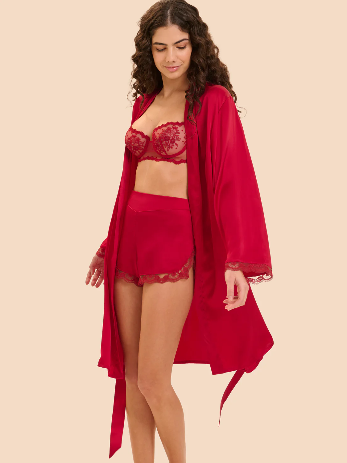 Love Me Silk Long Kimono - Opera Red - Image 3