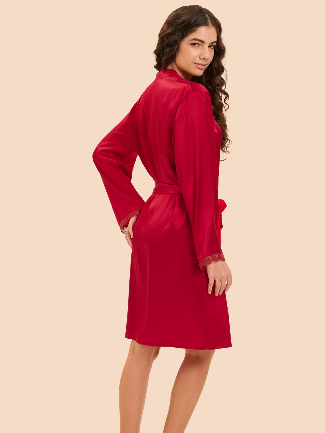 Love Me Silk Long Kimono - Opera Red - Image 4