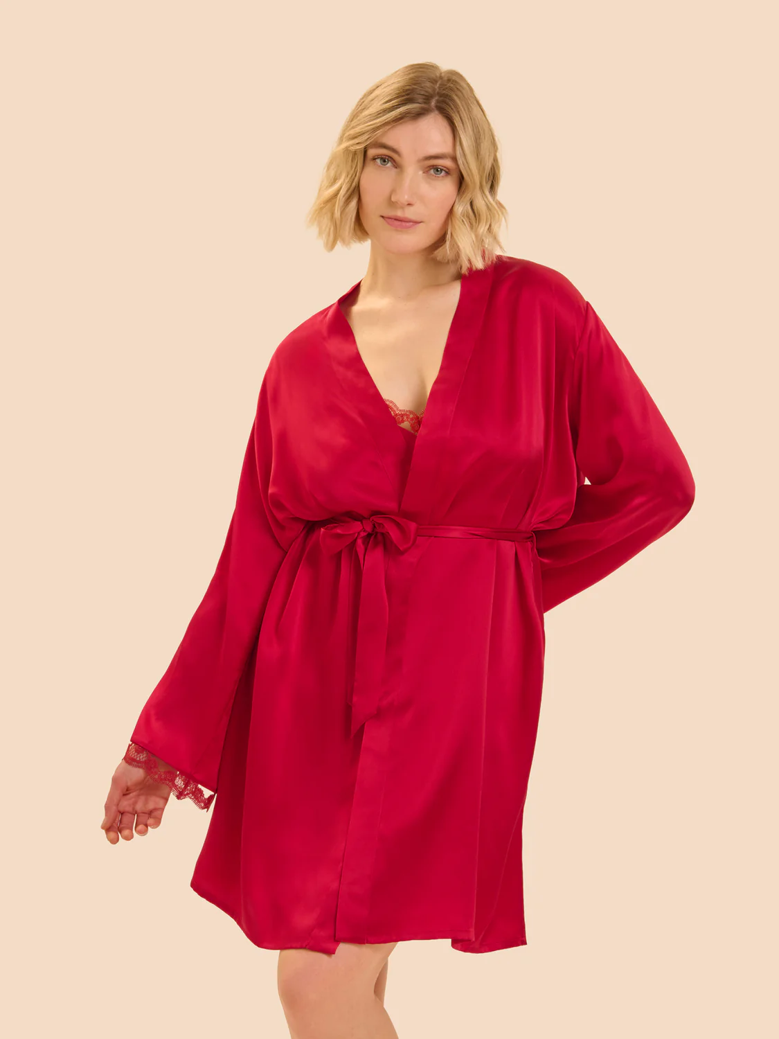 Love Me Silk Long Kimono - Opera Red - Image 6