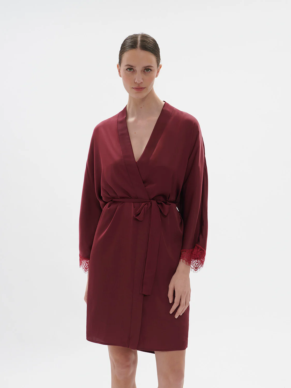 Satin Secrets Long Kimono - Spinel Red - Image 3