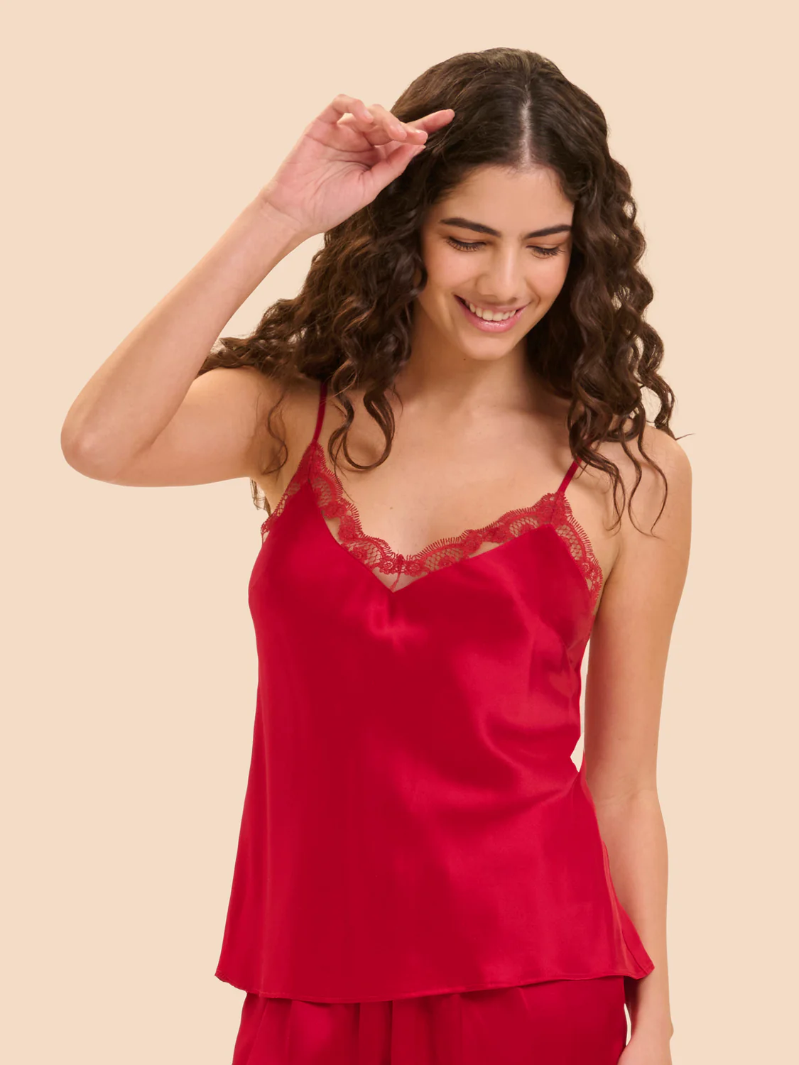 Love Me Lace Trim Silk Top - Opera Red