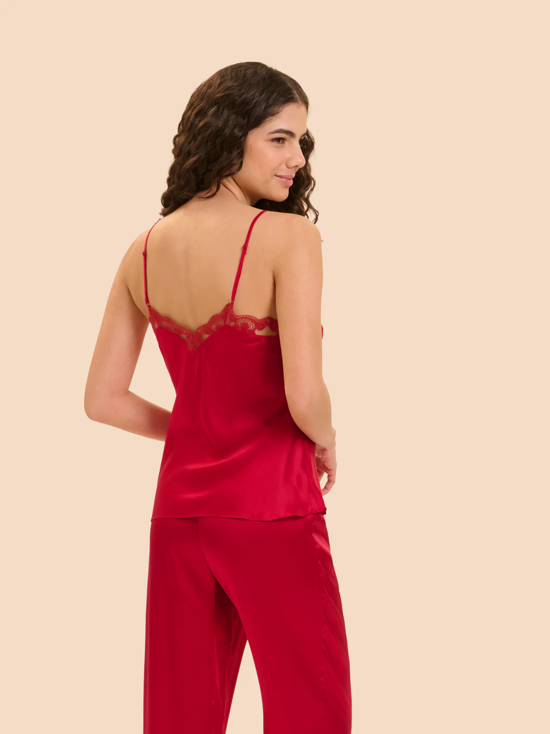Love Me Lace Trim Silk Top - Opera Red - Image 4
