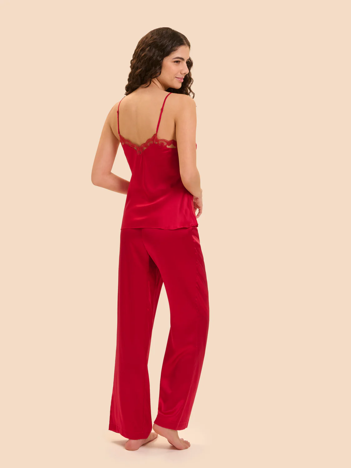 Love Me Lace Trim Silk Top - Opera Red - Image 5